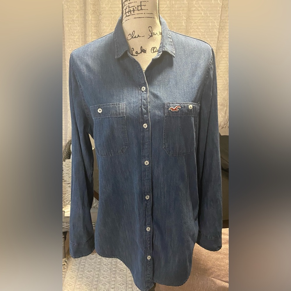 Hollister Dark Blue Button-Up Shirt